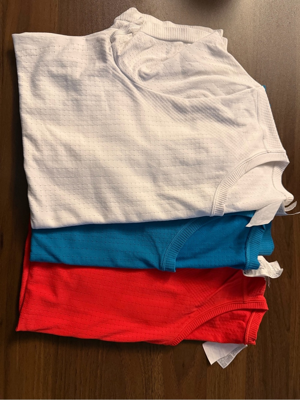 Athleta Short Sleeve Tees in White, Blue & Red - Set of 3
